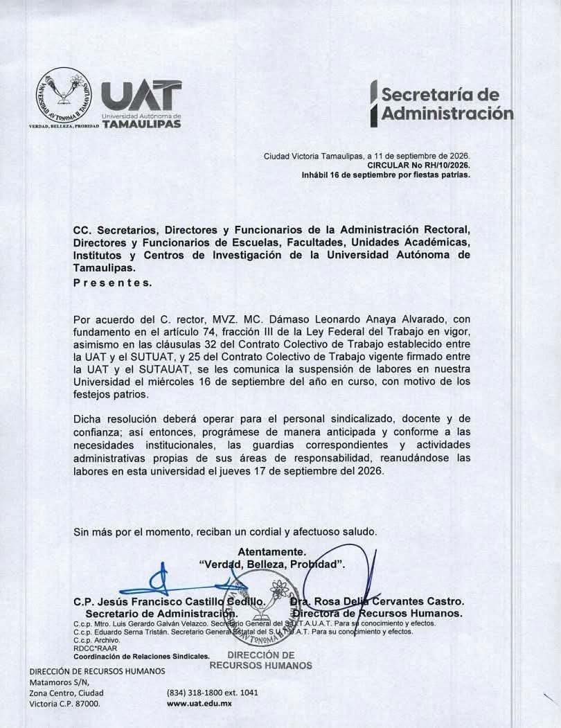 Comunicado 16 de septiembre SUTUAT
